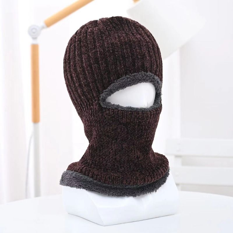 Pull en laine chenille Veet pour homme, chaud et imperméable, avec cache-oreilles intégrés et bonnet tricoté d'une seule pièce._voghion.com