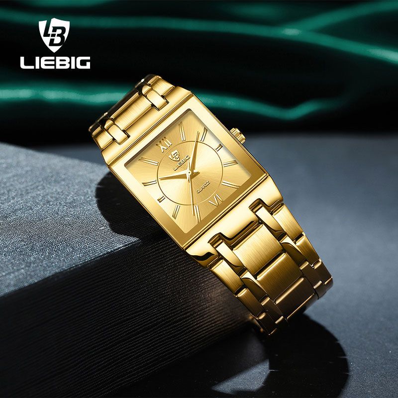 Montre LIEBIG Classic pour femme, petite taille carrée, bracelet en acier serti de diamants, étanche, élégante, à quartz, pour homme_voghion.com