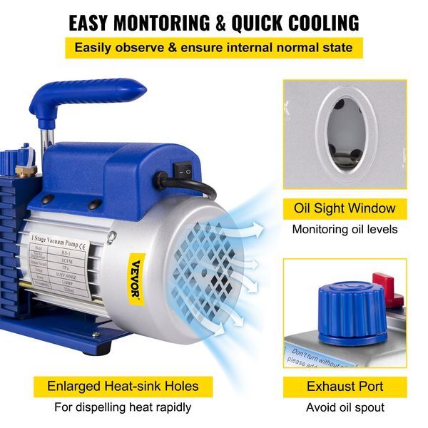3CFM 1/4HP Single Stage Air Vacuum Pump HVAC R134a R12 R22 R410a A/C Refrigeration Kit AC Manifold Gauge R134 Can Tap Included Carrying Tote_voghion.com
