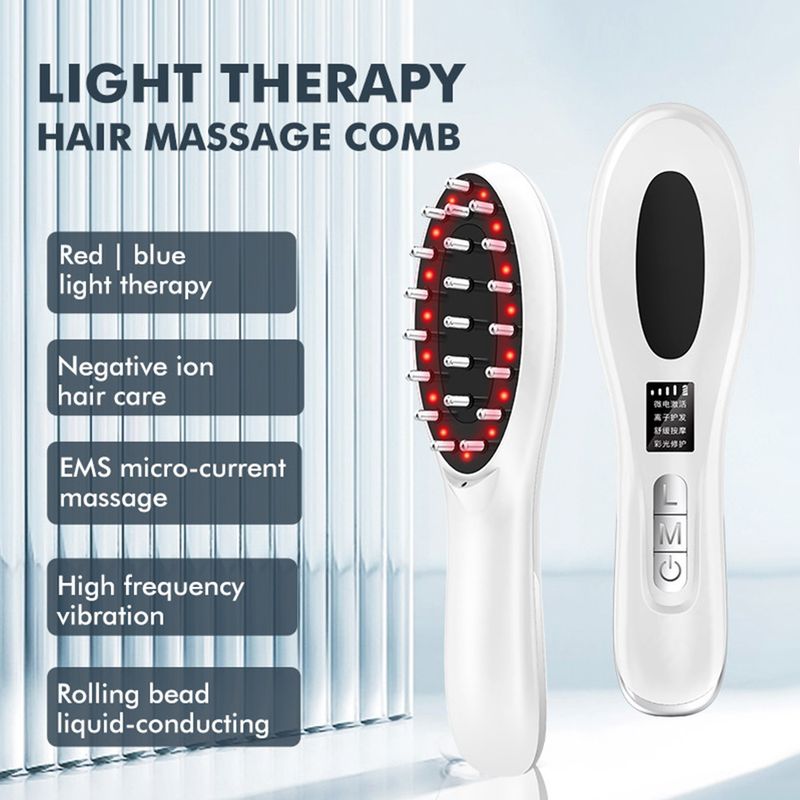 Elektrisk massage kam EMS färg ljus hårväxt applikator Negativ jon hårbotten massager Hår kam_voghion.com