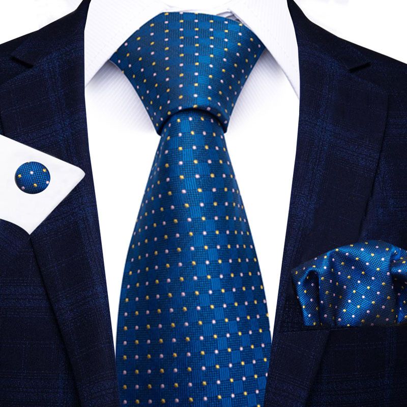 Corbata de seda de poliéster de alta calidad unisex para hombre, corbata formal de color sólido, bolsillo, toalla, gemelos, juego de jacquard_voghion.com