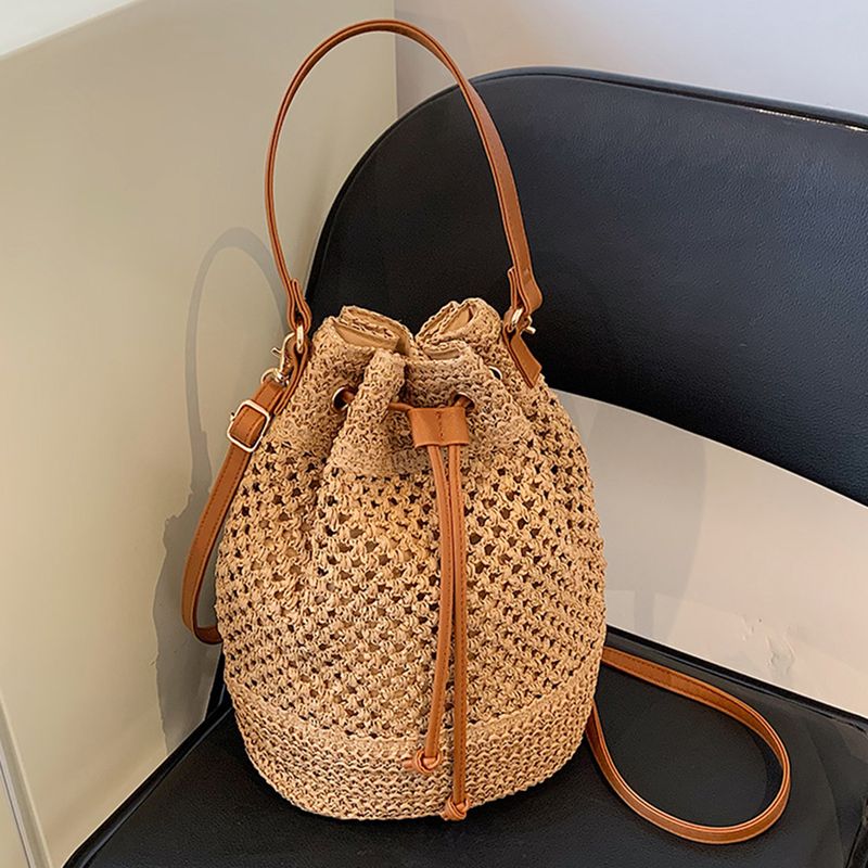 Borse a tracolla estive con coulisse, borse a secchiello da donna, borse in paglia intrecciata in rafia, borsa a tracolla casual da spiaggia_voghion.com