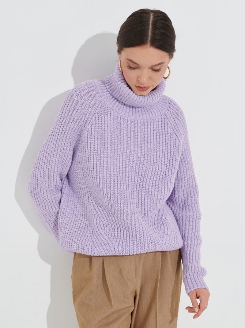Maglione oversize da donna a collo alto in maglia – Pullover invernale spesso, tessuto acrilico morbido, maniche a spalla bassa, trendy e comodo per autunno e inverno_voghion.com