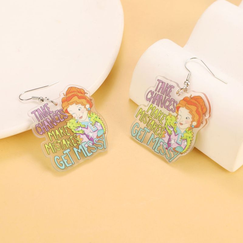 Orecchini pendenti in acrilico con personalità da cartone animato, orecchini creativi per la festa dell'insegnante di nicchia femminile, regalo_voghion.com