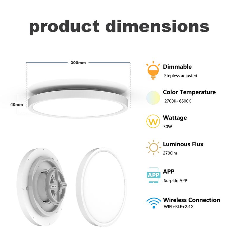 Lampada da soffitto moderna, rotonda, ultra sottile, RGBW, colorata, con telecomando, Wi-Fi, Bluetooth e Alexa._voghion.com