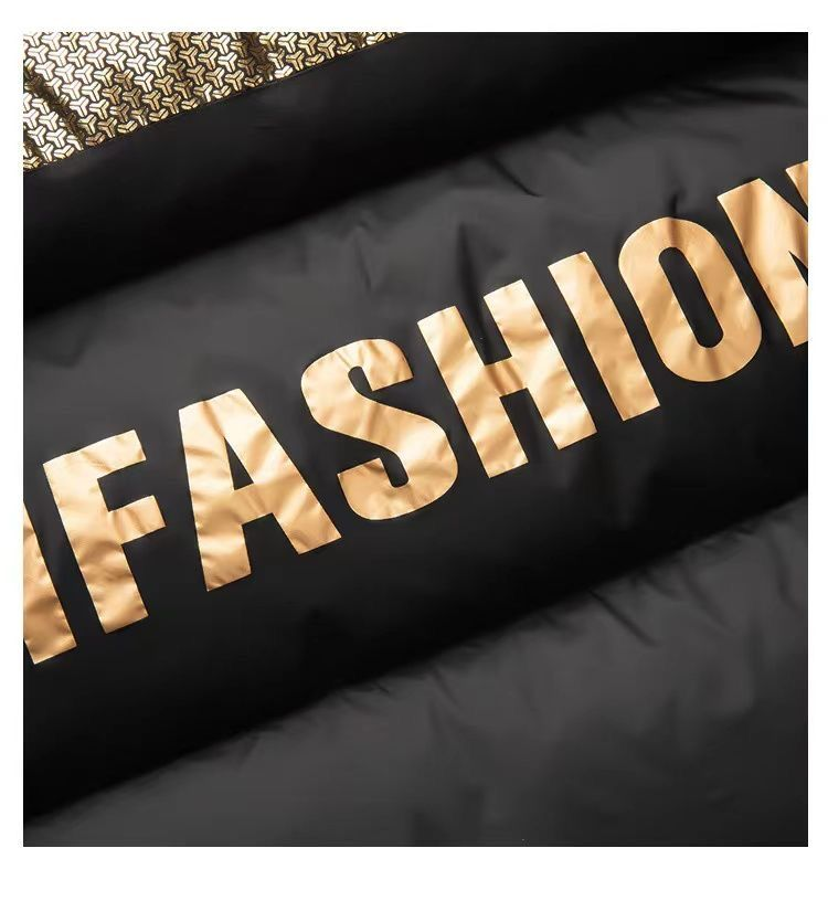 Giacca in piumino da uomo e da donna, corta, lucida, senza lacci, ispessita, antifreddo, di alta qualità, alla moda, nera e oro_voghion.com
