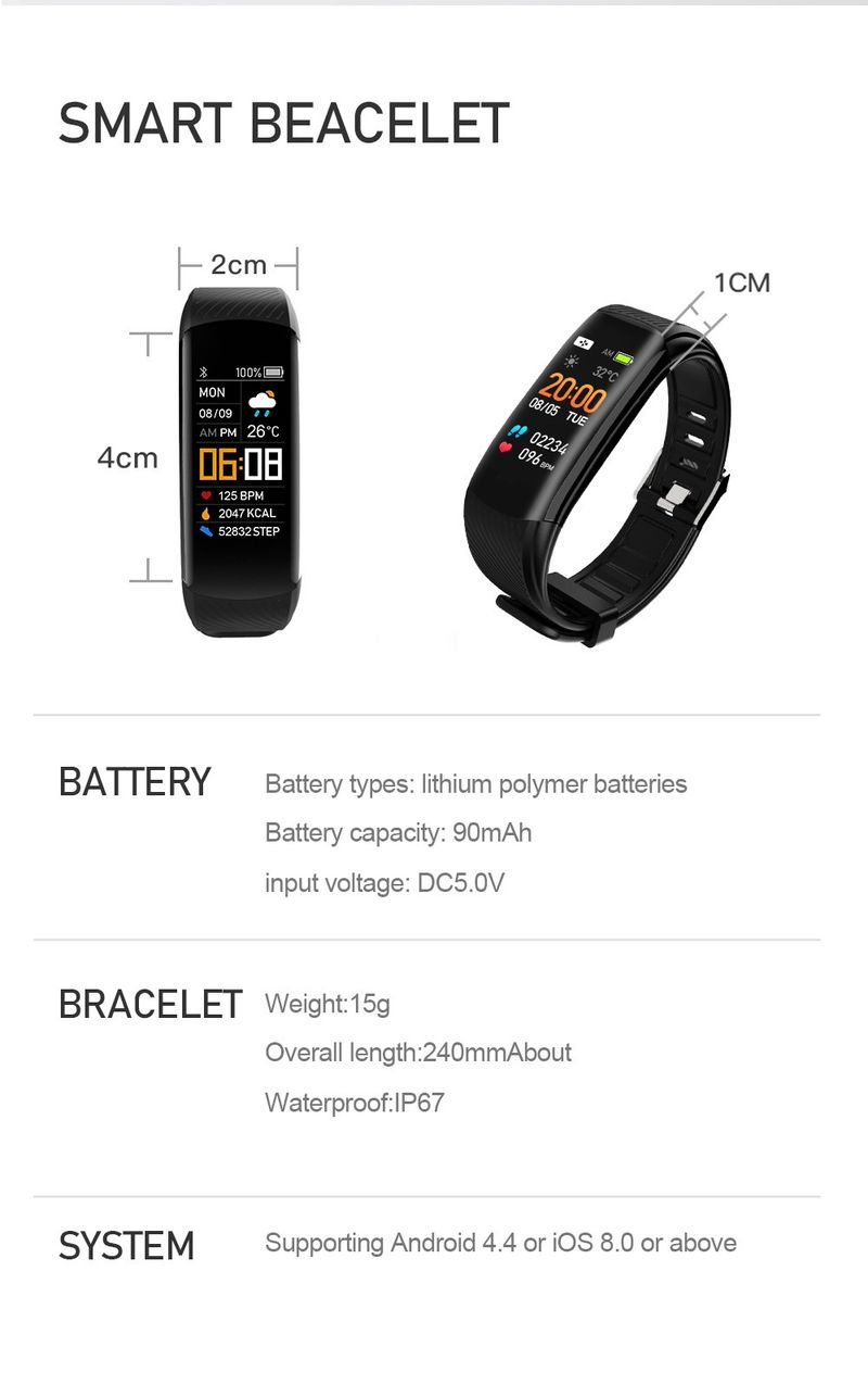 C5S Smart Gift Oefening Stap Bericht Hartslag Druk Bloed Zuurstof Bluetooth Armband_voghion.com