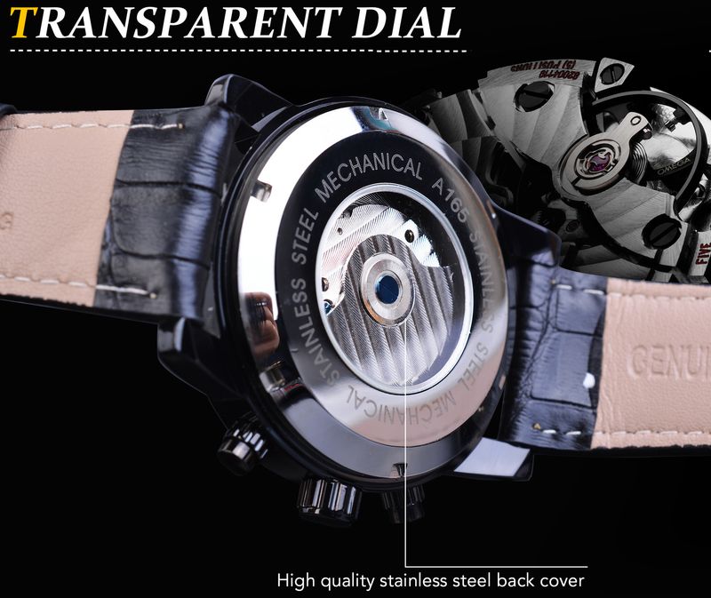 Orologio automatico di lusso da uomo con tourbillon e quadrante grande, cinturino in vera pelle, fibbia in acciaio inossidabile, vetro minerale, orologio casual alla moda_voghion.com