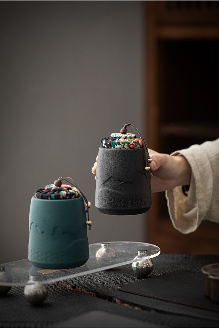 Ceramic Sealed Tea Caddy Storage Tank Portable Home Container Organizer for Tea Coffee Herb Candy Chocolate Sugar Spices_voghion.com