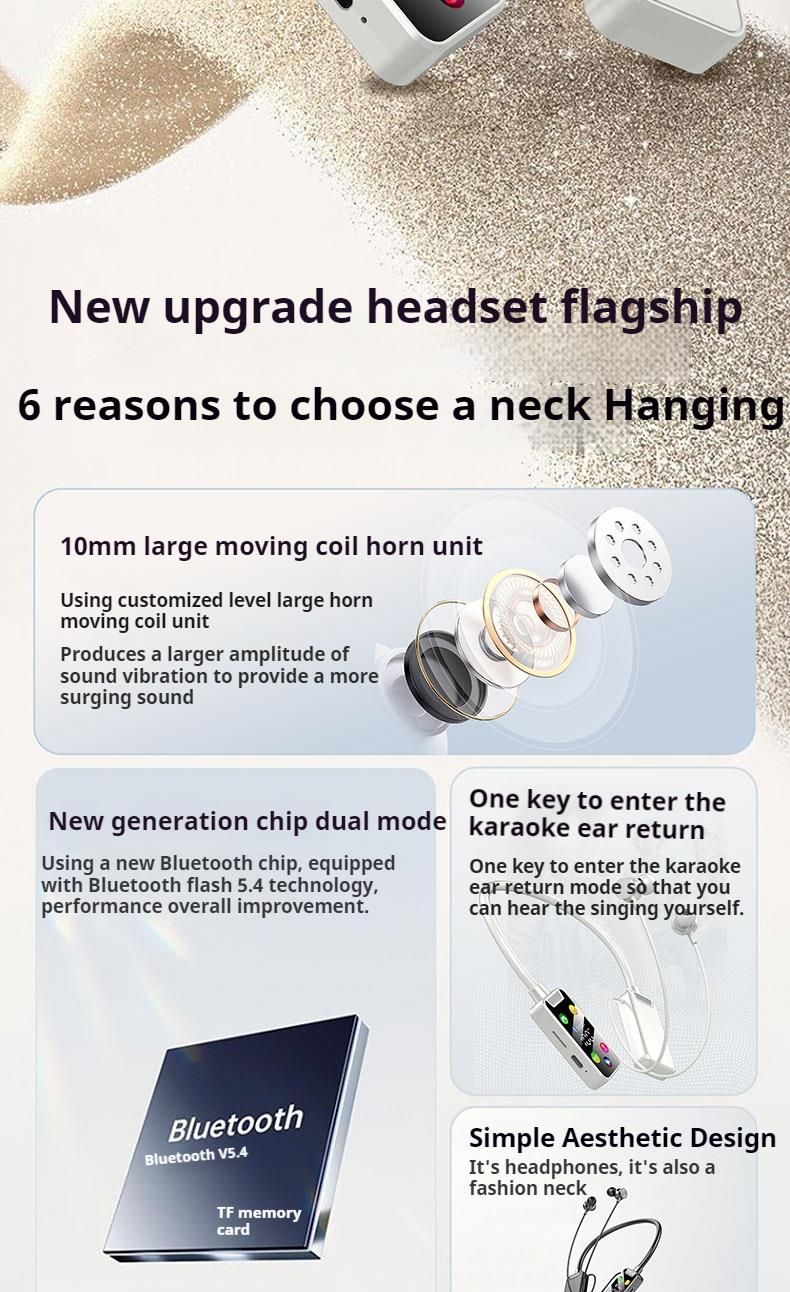Écouteurs sans fil Bluetooth avec écran HD et son surround, tour de cou, longue durée de vie, réduction du bruit_voghion.com