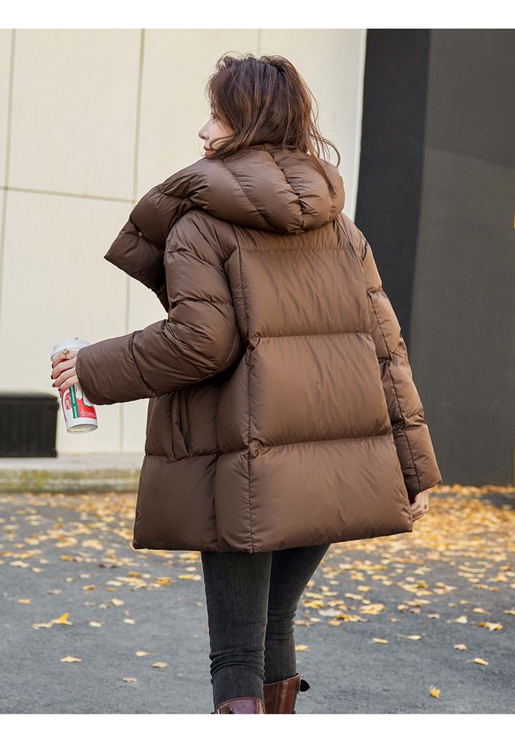 Elegancka damska długa kurtka puchowa z kapturem – zimowa, ciepła, gruba, biała kurtka z pierza kaczego dla mody i wygody_voghion.com