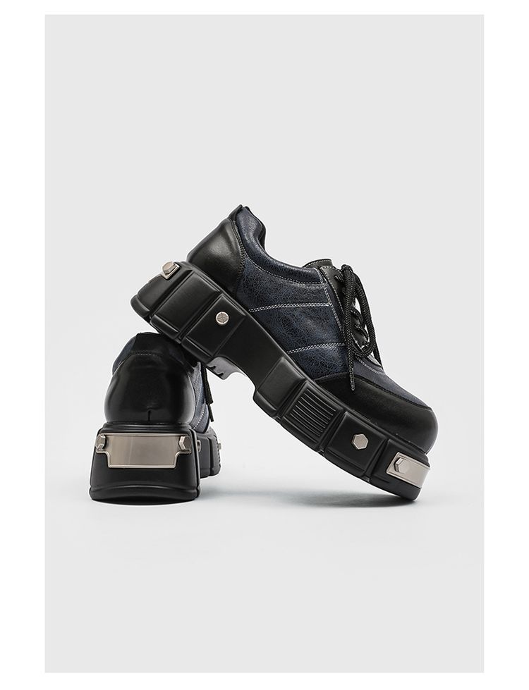 Paris 7 cm dicke Sohle, Erhöhung des großen Kopfes, Derby-Schuhe, dicke Sohle, runder Kopf, kleine Lederschuhe, Metall, Retro-Muffin-Papa-Schuhe_voghion.com