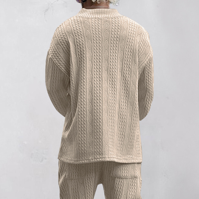 2023 Herbst Casual Strickpullover Herren Lose Langarm T-Shirt Herren V-Ausschnitt Pullover Jacquard Top_voghion.com
