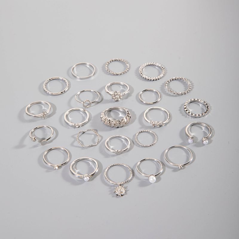 Ins Niche Joint Stacking Rings Creative Diamond-Encrusted Geometric Heart New Pearl Ring Set For Women_voghion.com
