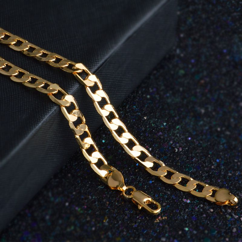 Fashion Fine Classic 8MM sideways gold Necklace charms Sterg sier for men woman Jewelry wedding party Holiday gifts_voghion.com
