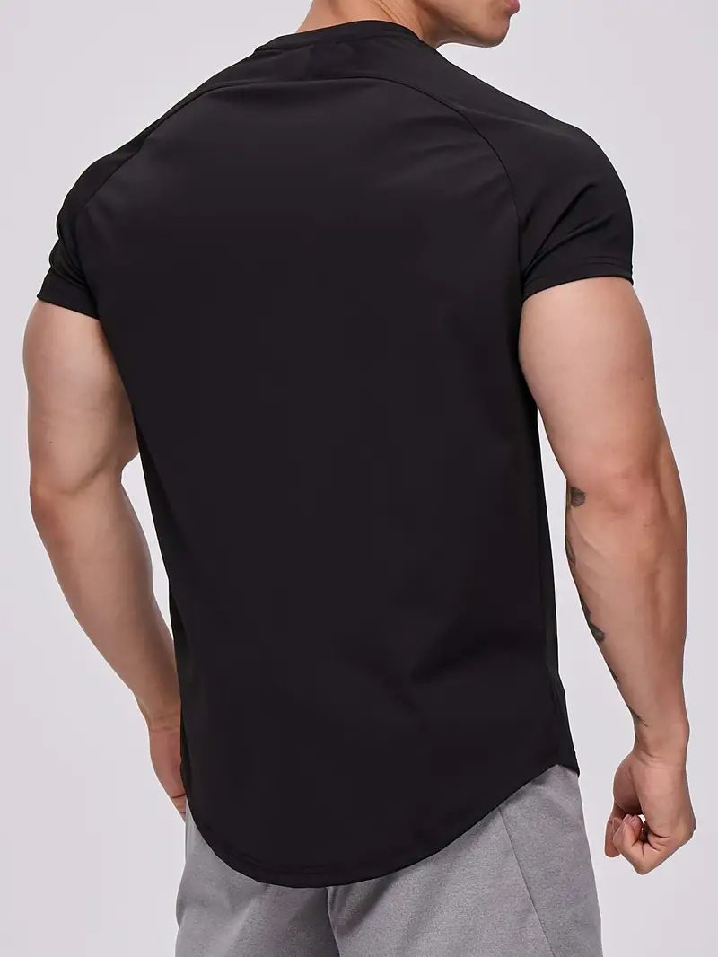 Nova camiseta de secagem rápida masculina, cor sólida, fitness, manga curta, camiseta de verão, corrida, esportes, roupas de secagem rápida_voghion.com
