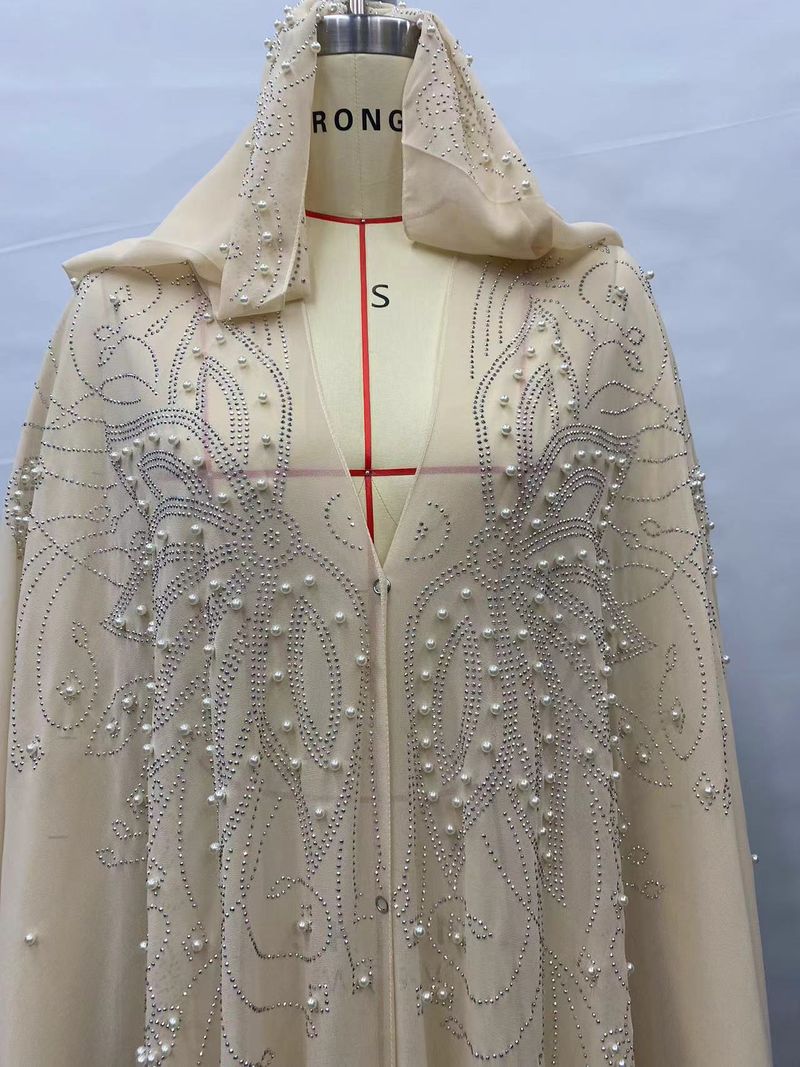 Robe cravejado de strass, xale muçulmano, vestido com capa e capuz, manga morcego, mais vendido_voghion.com