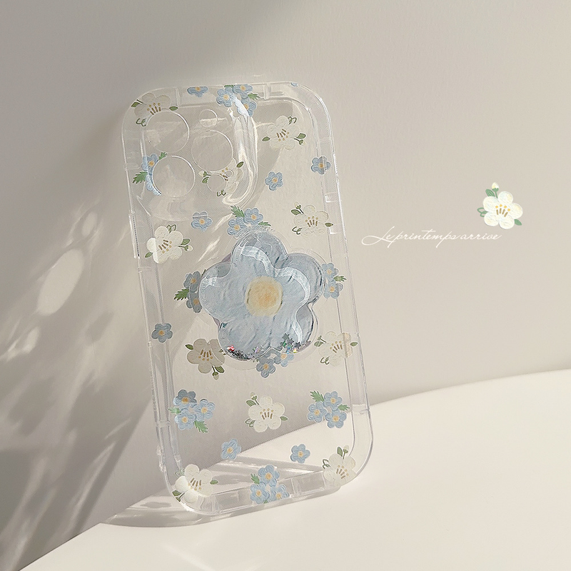 Floral shell is suitable for iphone1315promax mobile phone case 11 quicksand bracket 12 transparent 14 small fresh_voghion.com