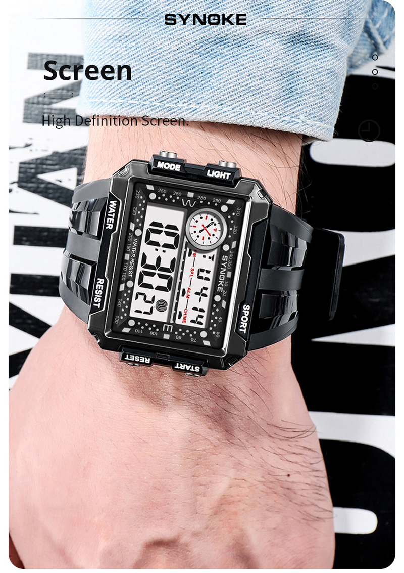 Men's Punk Street Style LED Waterproof Digital Sports Watch With Large Square Screen, Retro Design, Non-Mainstream Fashion, Unisex Appeal_voghion.com