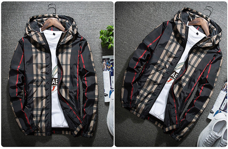 6681 og efterårsjakke koreansk version Trendy Slim Fit hættetrøje Alsidig forårs ternet frakke til mænd_voghion.com