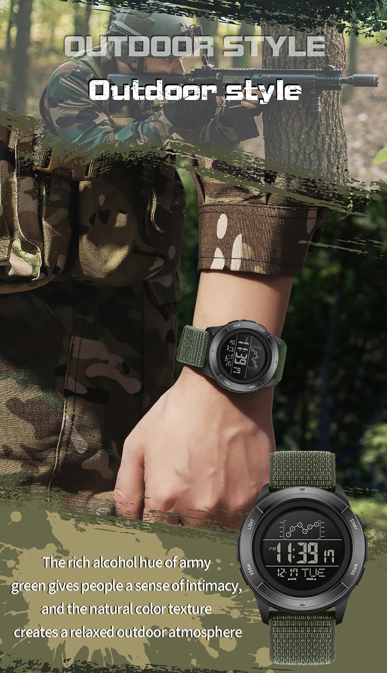 Digital Sports Watch For Students – 50M Waterproof, Multi-Function, Nylon Strap – LED Backlight & Military-Inspired Design_voghion.com