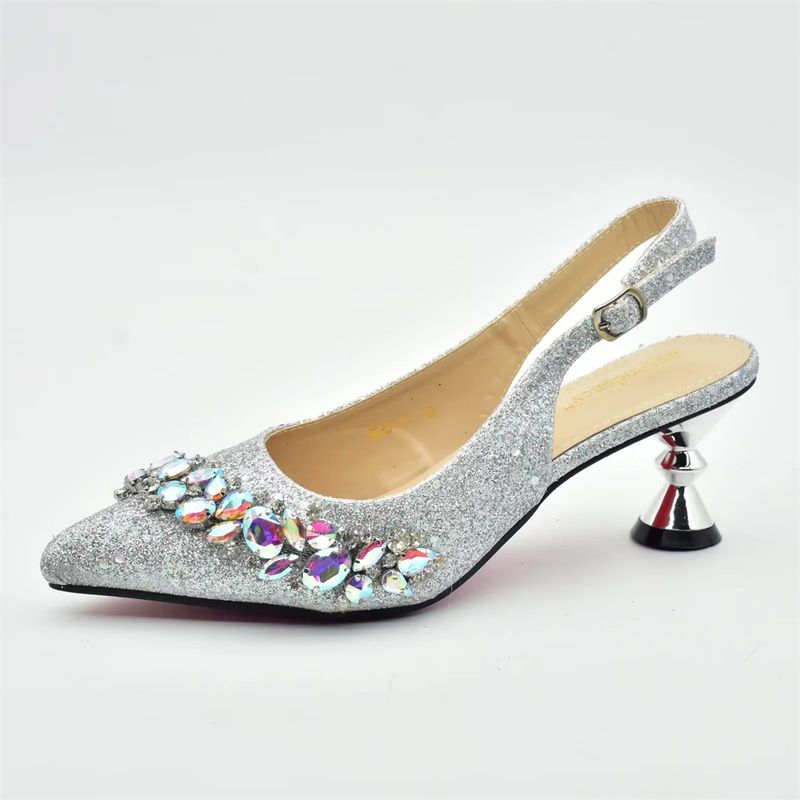 Vintage Diamant-Set klobige Sandalen mit Abendessen Tasche Set Mode Design Strass Abendtasche_voghion.com