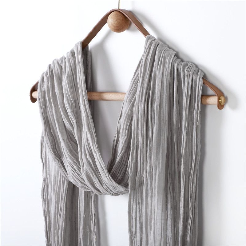 Sciarpa in cotone plissettata con nastro di spaghetti, tinta unita, stile Zen, tinta unita, tie-dye_voghion.com