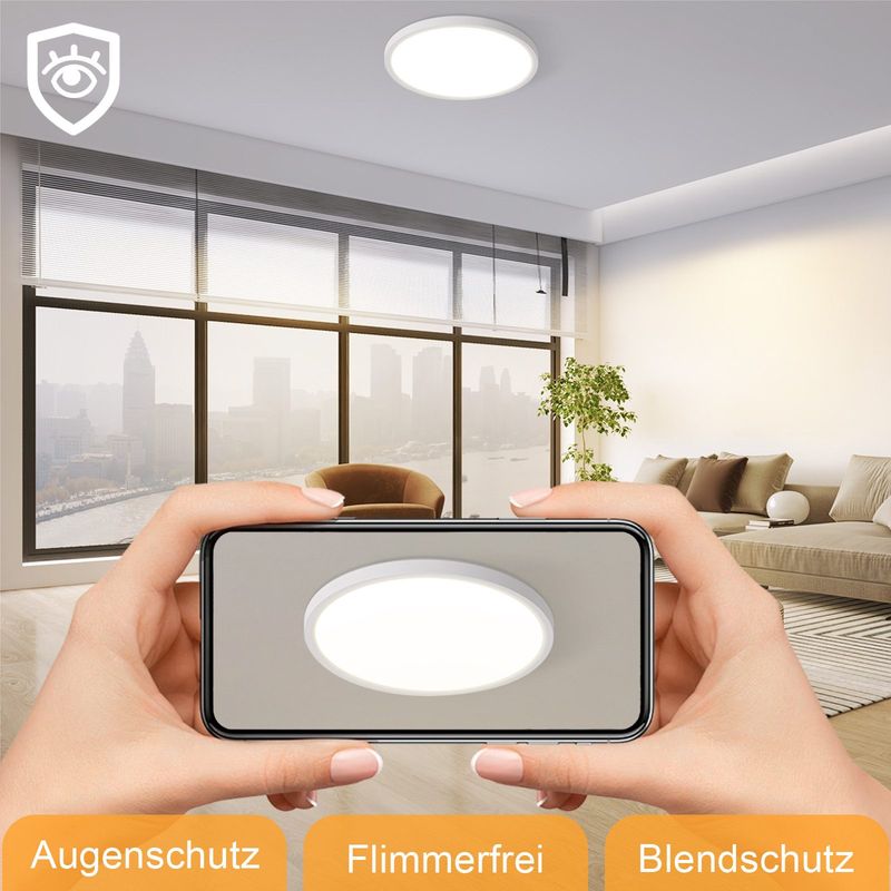 Glitzerlife LED Deckenlampe Deckenleuchte Modern - 3000K Badezimmerlampe Decke 18W Flurlampe Rund Ø22CM Badlampe Für Wohnzimmer Schlafzimmer Küche_voghion.com