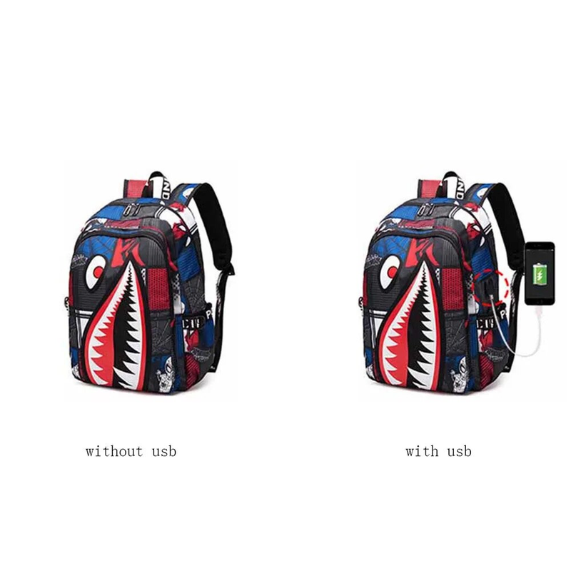 Elementary Bookbag Travel Rucksack Cartoon Shark Print Primary School Student Satchel Backpack Mochila Infantil_voghion.com