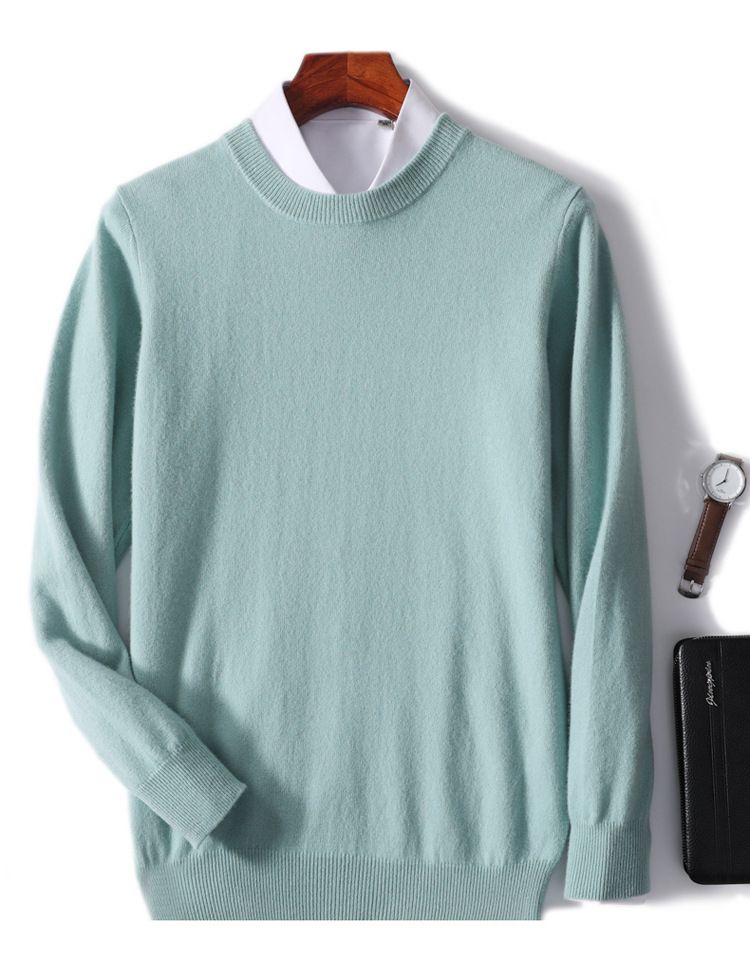 Neue Herbst- und Winter-Herren-Rundhalspullover aus Wolle in Volltonfarbe mit lockerer Kaschmir-Strickbasis für Jugendliche_voghion.com
