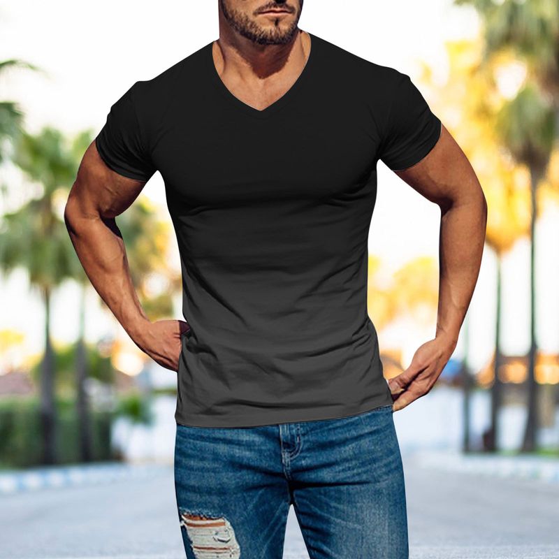 Unbeatable Quality Summer Men's 3D Gradient Fashion Printed T-shirt Slim Fit V-neck Short Sleeved Top_voghion.com