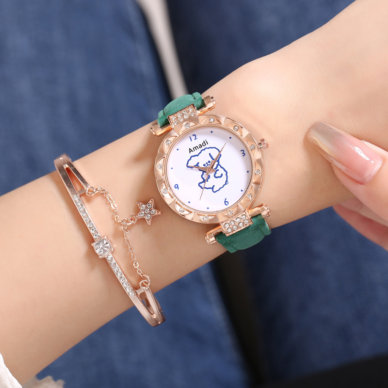 2024 2024 Amadi New Cute Bear Simple Cute Watch+bracelet Gift Box Women's Fashion Quartz Watch_voghion.com