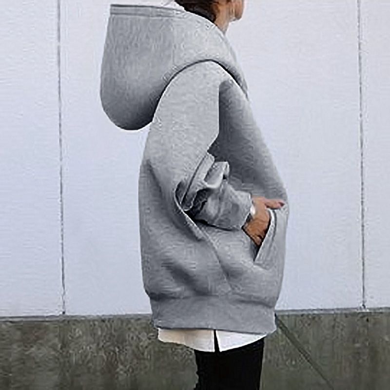 Felpa lunga in pile con cappuccio con cerniera personalizzata autunno e inverno nuovo stile da donna_voghion.com