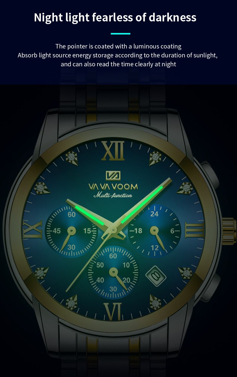 VA VOOM Brand New 2712 Steel Strip Blue Face Fashionable Business Waterproof Watch_voghion.com