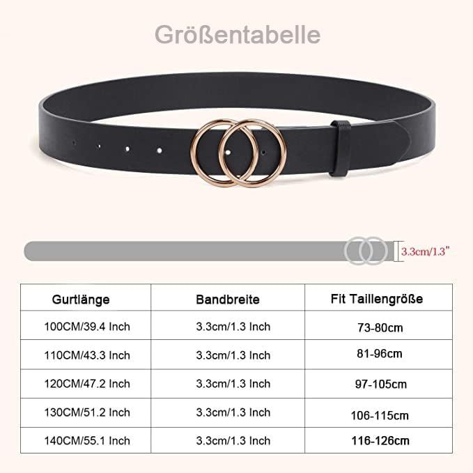Suosdey Good Quality Soft Leather Ladies With Round Metal Buckle Two Rings Denim Belt For Women Width 3.3 Cm_voghion.com
