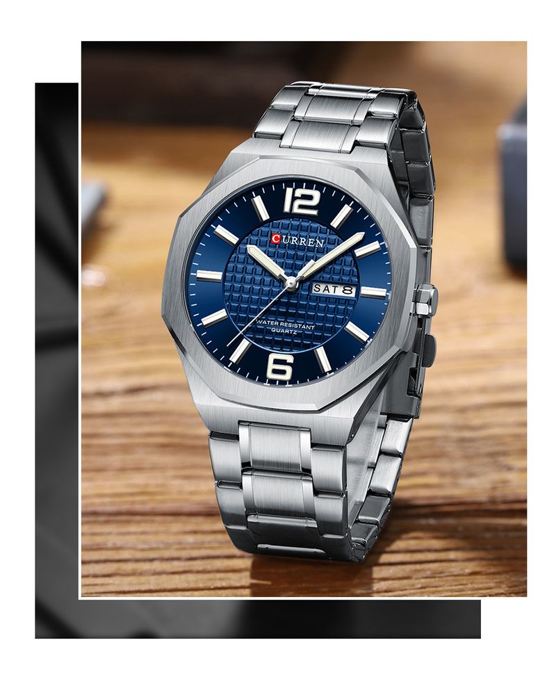 Men's Classic Round Analog Watch With Dual Calendar, Waterproof 30M, Stainless Steel Case & Band, Mineral Crystal, Quartz Movement_voghion.com