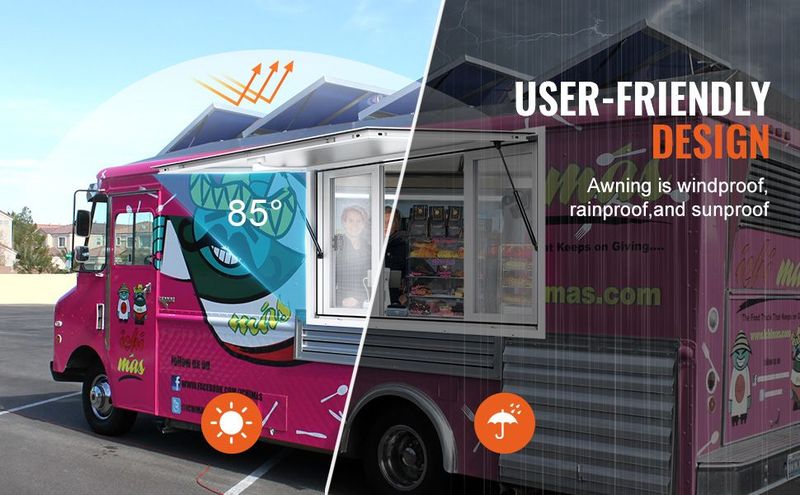 VEVOR Concession Window 53"x33", Aluminum Alloy Food Truck Service Window With 4 Horizontal Sliding Windows & Awning Door & Drag Hook, Up To 85 Degrees Serving Window For Food Truck Concession Trailer_voghion.com