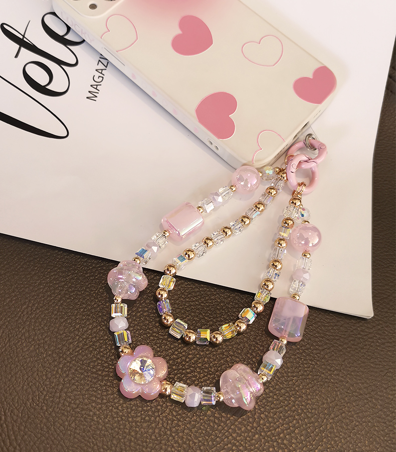 Mobile Phone Lanyard Short Handmad Wrist Bracelet Women's Clip Style Double Chain Crystal Beads Phone Case with Anti_voghion.com