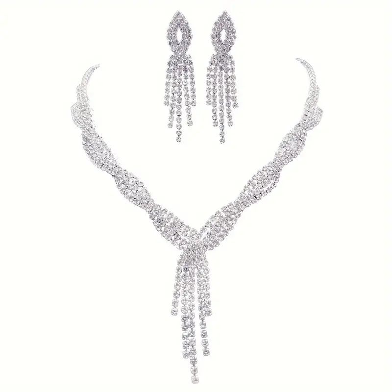4 Teile/satz Licht Luxus Abend Clutch Tasche Mit Braut Strass Quaste Halskette Ohrringe Armband Schmuck Set_voghion.com