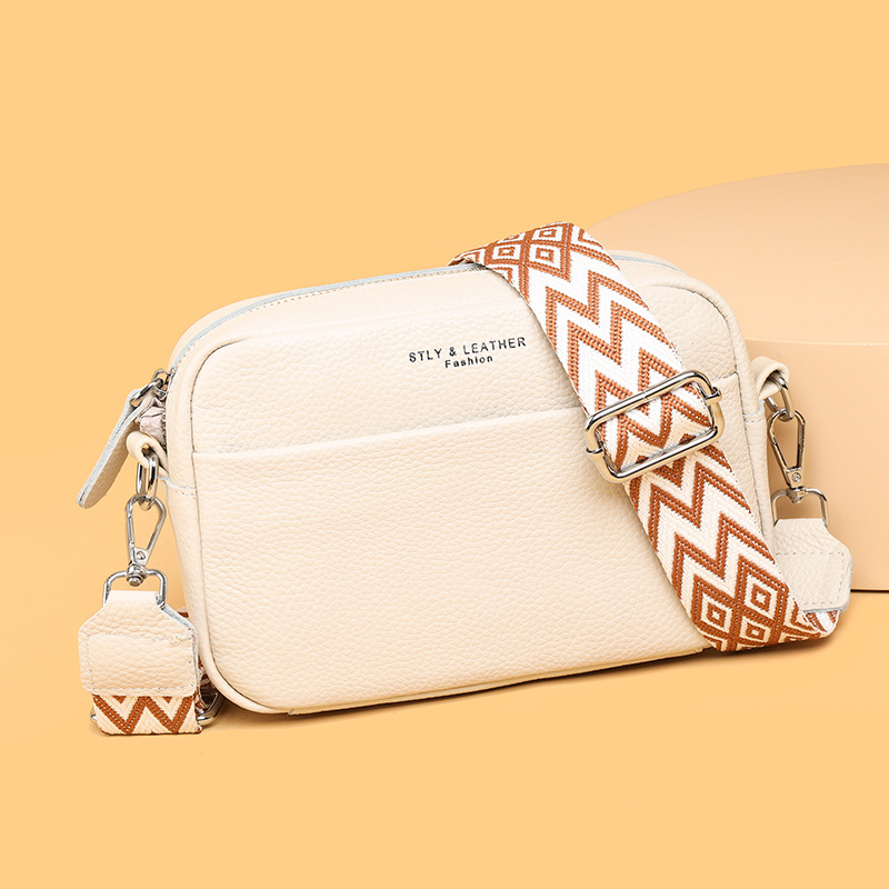 Borsa a tracolla singola semplice e alla moda, in vera pelle da donna con tracolla larga, piccola, con strato superiore in pelle di vacchetta_voghion.com
