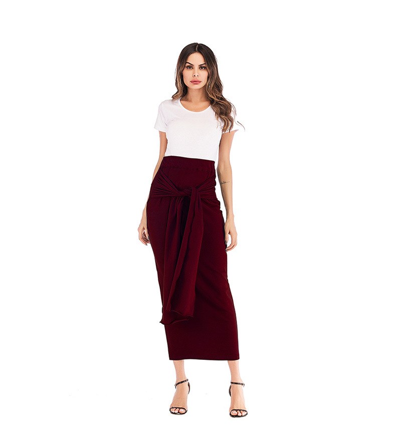 Women's lace-up solid color wrap hip skirt_voghion.com