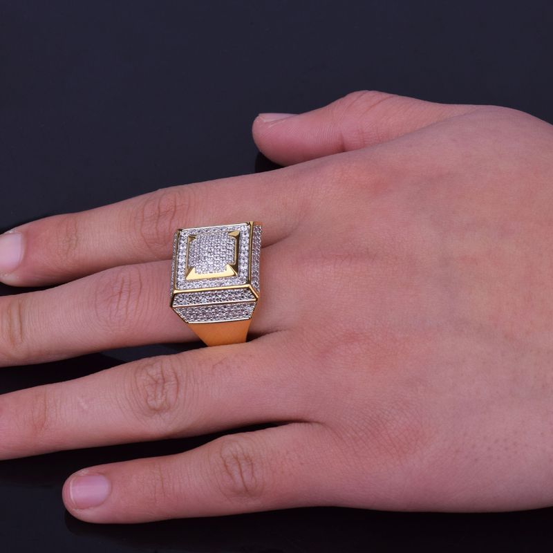 2019 New Men's Hip-Hop Copper Gold-Plated Micro-Inlaid Zircon Square Ring Jewelry_voghion.com