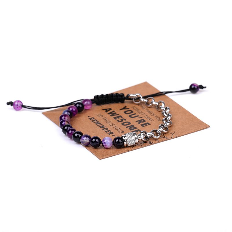 Bracelets en pierres précieuses pour elle et lui - Chaîne tressée en acier inoxydable avec pierres précieuses vert lavande, ensemble assorti pour couple_voghion.com