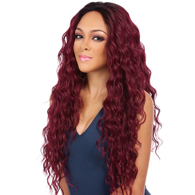 middle parted curly wigs Corn perm wine red long curly fluffy wool curly wigs_voghion.com