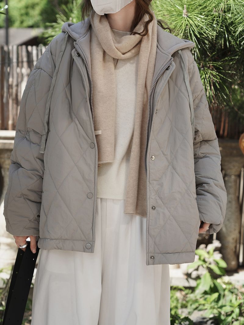 Giacca corta monopetto con cappuccio e motivo a rombi, stile Louvre, per ragazza, invernale, nuova, giapponese, morbida e ampia_voghion.com