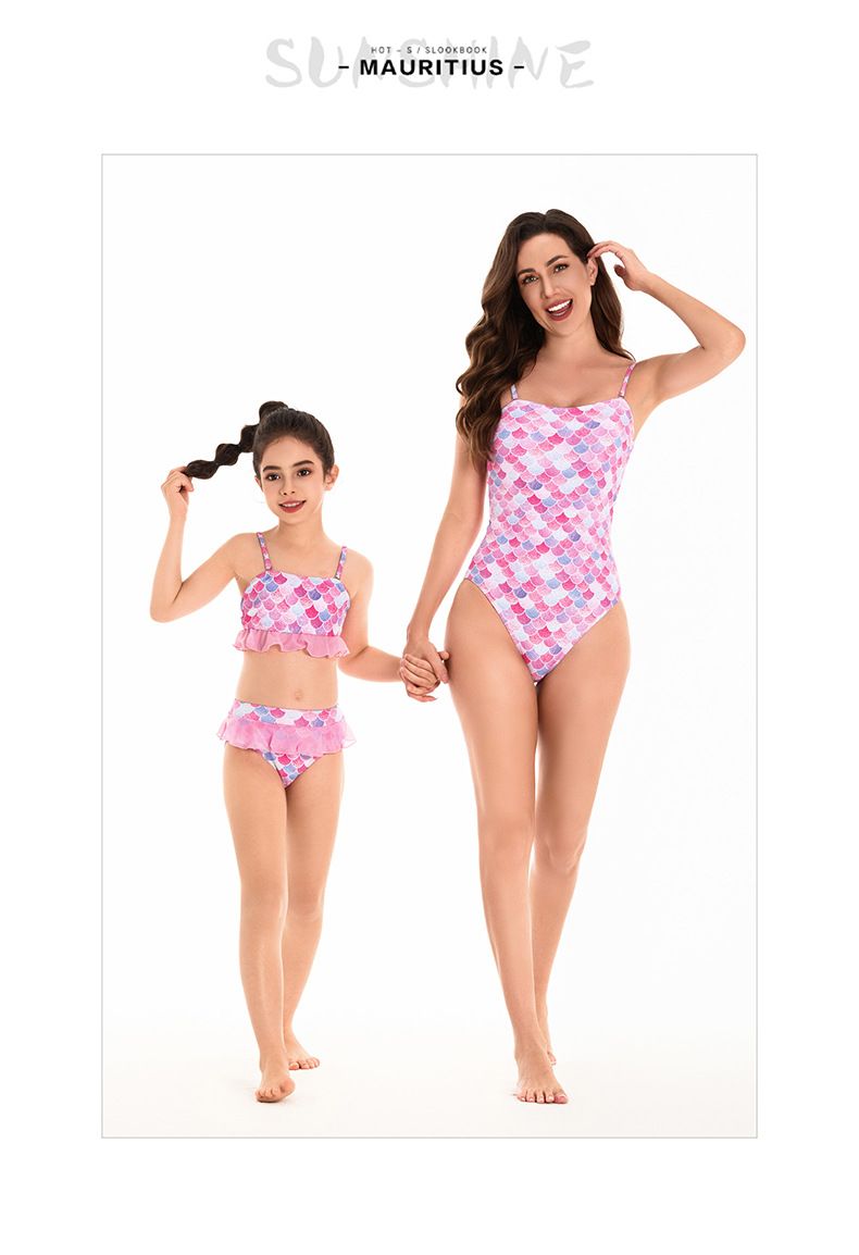 Ropa familiar, traje de baño, conjunto familiar, bikini con estampado de escamas de sirena para niños pequeños, traje de baño para madre e hija_voghion.com