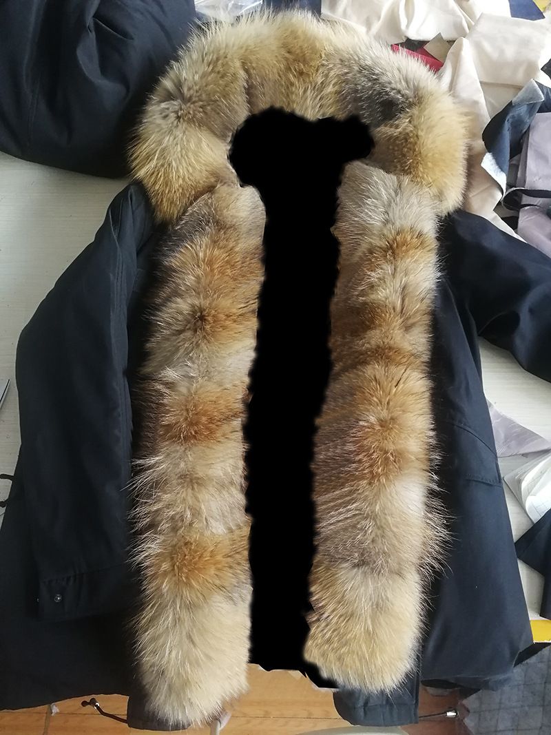 Damenbekleidung Damen Warme Jacke Futter Echter großer Pelzkragen Knopfleiste Warme Jacke Jacke wasserdichte Kundendienstjacke_voghion.com