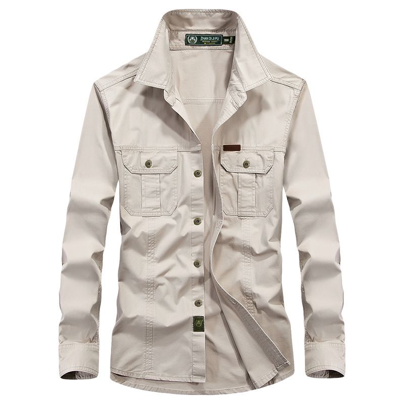 Men's Loose Fit Long Sleeve Shirt For Spring And Autumn, Casual Workwear With Multiple Pockets, Lightweight_voghion.com