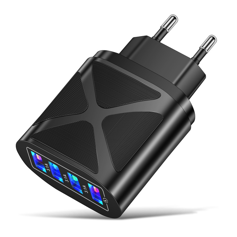 Chargeur de téléphone portable Music Festival Luminous 4USB Tête de charge de voyage 3A Chargeurs standards américains, européens et britanniques_voghion.com