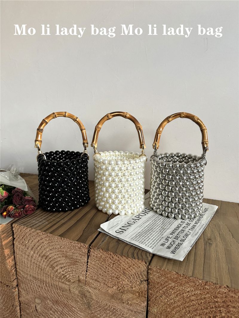 Borsa a secchiello, borsa in bambù, borsa Advanced Sense Of Metal, borsa con perline, borsa da donna_voghion.com